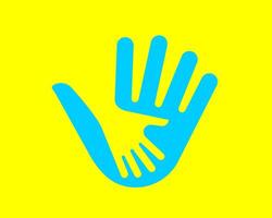 Stop the war in Ukraine. Save and help children. Helping hand in the color of the Ukrainian flag. vector