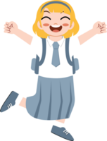Cheerful girl in school uniform jumping with joy png