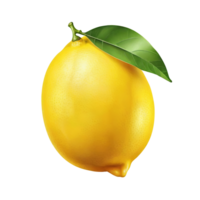Lemon with leaf isolated on transparent background png