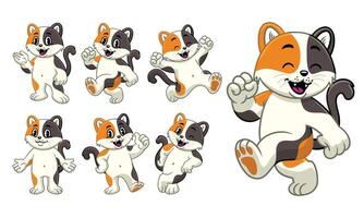 Cartoon Character Set of Joyful Calico Cat vector
