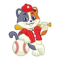 Happy Calico Cat Baseball Player Mascot vector