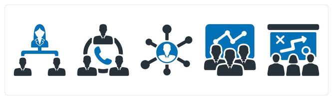 A set of 5 business icons as business hierarchy, team communication, business network vector