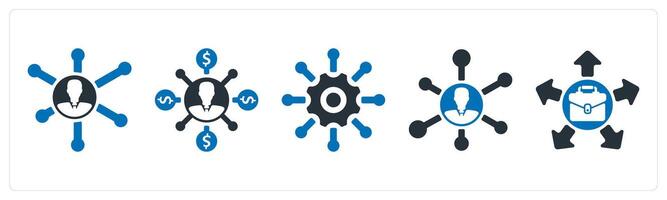 A set of 5 business icons as business connectivity, affiliate marketing, support network vector