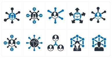 A set of 10 business icons as business network, affiliate marketing, business connectivit vector