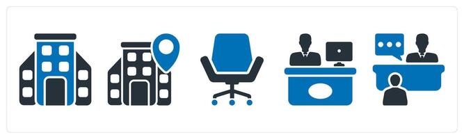 A set of 5 business icons as office, office location, office chair vector