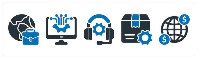 A set of 5 business icons as international business, computer technology, technical support vector