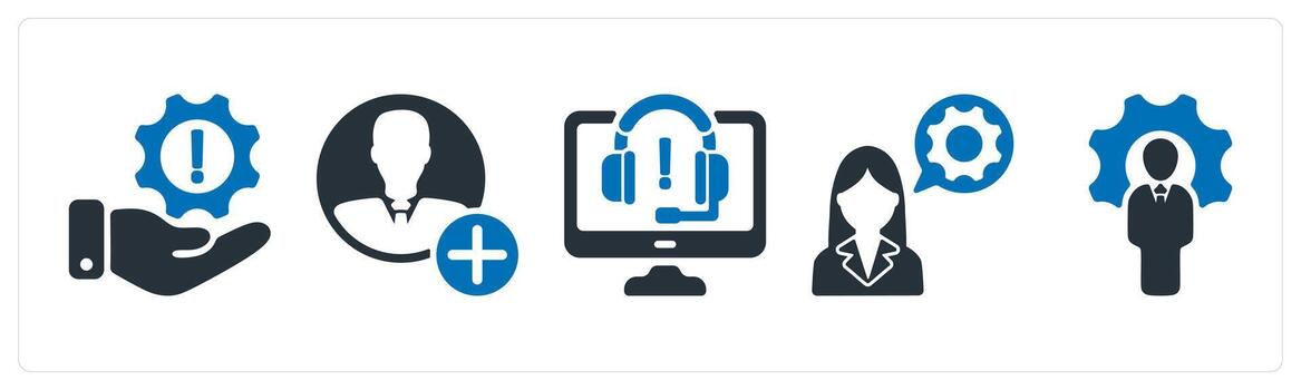 A set of 5 business icons as add user, information support, online support vector