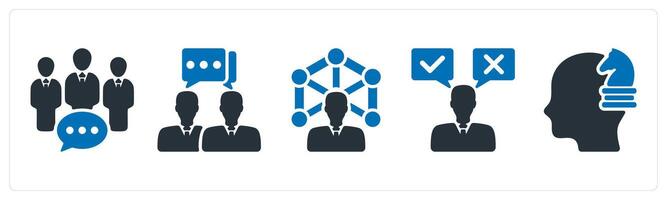A set of 5 business icons as team discussion, conversation, abilities vector