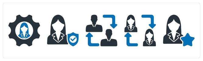 A set of 5 business icons as employee management, employee security, employee change vector