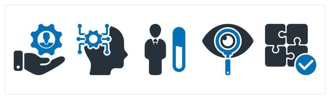 A set of 5 business icons as human resource management, intellectual thinking, performance level vector