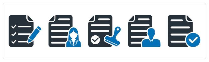 A set of 5 business icons as checklist, employee details, approval vector