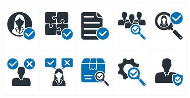 A set of 10 business icons as account approved, solution plan, verified file vector