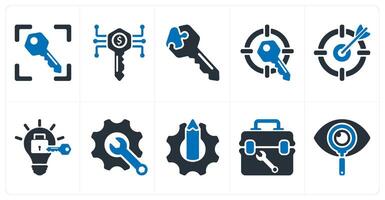 A set of 10 business icons as target key, business key, solution key vector