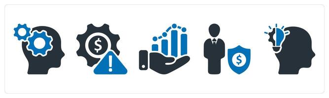 A set of 5 business icons as business thinking, business risk, business growth vector