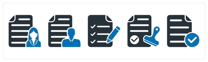 A set of 5 business icons as employee details, checklist, approval vector