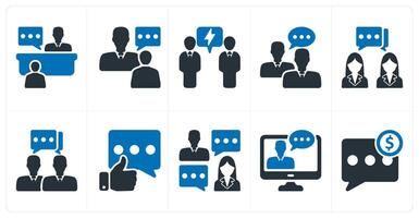A set of 10 business icons as interview, business talk, negotiation vector