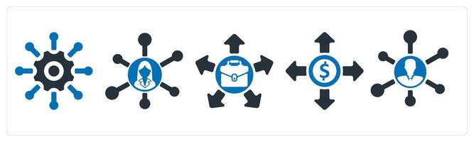 A set of 5 business icons as support network, business network, job oppurtunity vector
