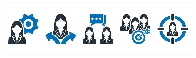 A set of 5 business icons as business specialist, confusion in decision making, conversation vector