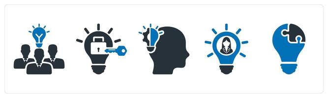 A set of 5 business icons as teamwork solution, problem fix, business expertise vector