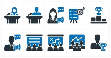 A set of 10 business icons as conference, announcement speech, objective vector