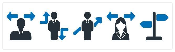 A set of 5 business icons as confusion, crisis overcome, career growth vector