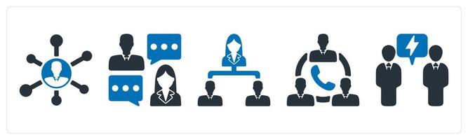 A set of 5 business icons as business network, business talk, business hierarchy vector