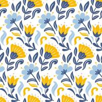 Scandinavian pattern featuring vibrant flowers in a Slavic style. The design showcases intricate floral motifs, blending traditional elements with a modern aesthetic, ideal for textiles or wallpapers. vector