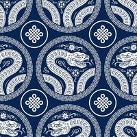 A vibrant seamless design for the 2025 Chinese New Year features a gracefully coiling snake and an infinity knot, perfect for wallpaper, textiles, wrapping, and background use. vector
