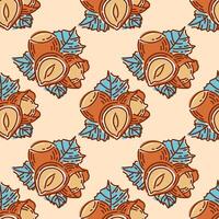 vintage pattern features intricately designed hazelnuts, surrounded by delicate leaves. warm tones, classic style create a charming, timeless aesthetic, perfect for culinary or nature-themed projects vector