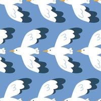 This seamless pattern features playful flying seagulls, gracefully soaring across a soft background. Ideal for beach themed designs, textiles, and any creative project celebrating natures beauty. vector