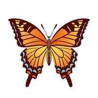 A vibrant butterfly with striking orange and yellow wings adorned with intricate black and blue patterns along the edges, showcasing the beauty of nature in a captivating design, illustration. vector
