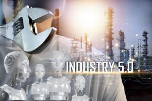 User concept using intelligent robot ai system. Chat with artificial intelligence. AI develops and creates future technology robots in the online world. Industry 5.0 photo
