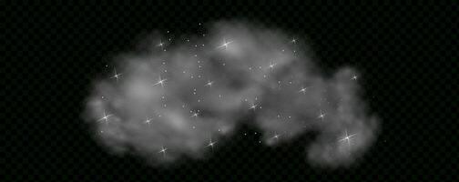 Black background with gray-blue clouds creating the effect of smoke or fog. The atmosphere of spring magic at dawn or summer night ,fog over land or water surface. vector