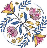 a circular design made up of multiple colorful flowers and leaves. vector