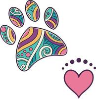 a digital illustration of a paw print in the shape of a heart vector