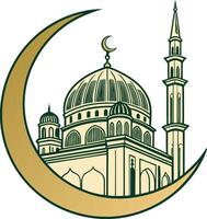 a mosque with a large central dome and two minarets vector