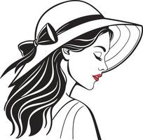 Fictional character of a woman with a hat. Black and white illustration. Logo design for use in graphics vector