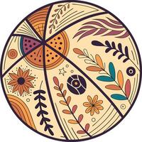 A circular composition of diverse patterns and shapes, including stylized floral elements vector