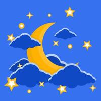 Beautiful Crescent Moon with Clouds and Stars . Bright Crescent Moon Element. vector