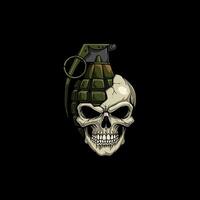 A stylized illustration depicting a skull with a grenade embedded in its head symbolizing death and war. vector