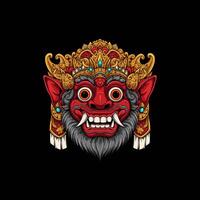 A detailed illustration of a Balinese mask showcasing intricate gold and red ornamentation and a fierce expression. vector