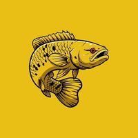 The image showcases a stylized golden fish leaping dynamically against a solid yellow background. vector