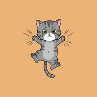 A cartoon illustration depicts a small grey kitten crying and appearing distressed while reaching out with its paws. vector
