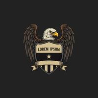 A stylized bald eagle head with wings displayed on a shield with a ribbon and star, suggesting patriotism and strength. vector