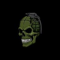 A graphic design depicting a green skull with a grenade fused into its head, symbolizing military conflict or death. vector