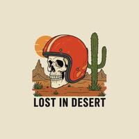 head skull wearing helmet on desert cactus vector
