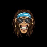 A stylized illustration of a smiling monkey wearing sunglasses, a bandana, and dreadlocks. vector