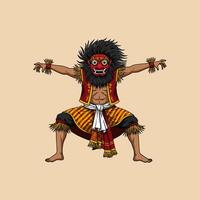 A depiction of a Balinese Barong dancer in a dynamic pose wearing a vibrant traditional costume and mask. vector