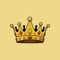 The image shows a cartoon drawing of a gold crown adorned with red gems a symbol of royalty and power. vector