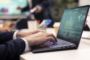Operations team working on corporate branding and reputation development, finding ways to build a positive public image. Business employees developing enterprise internationally. photo